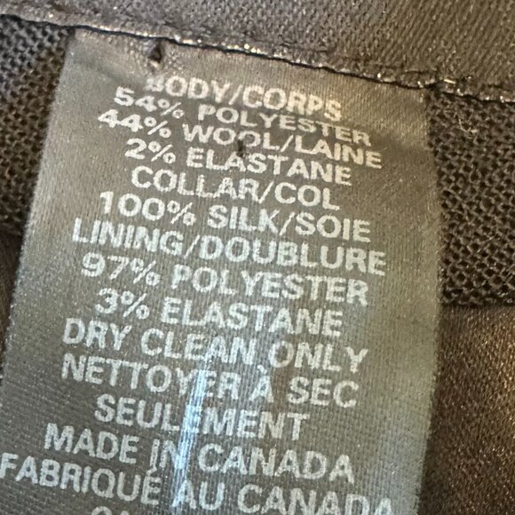 Smythe Black Wool Blend Silk Lapel Blazer Jacket 3/4 Sleeve Ruched Size 6 Womens - Picture 11 of 11